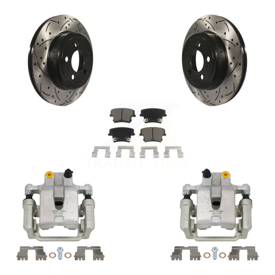 Rear Brake Caliper Drill Slotted Rotor Ceramic Pad Kit For Chrysler 300 Dodge Challenger KCD-100488C