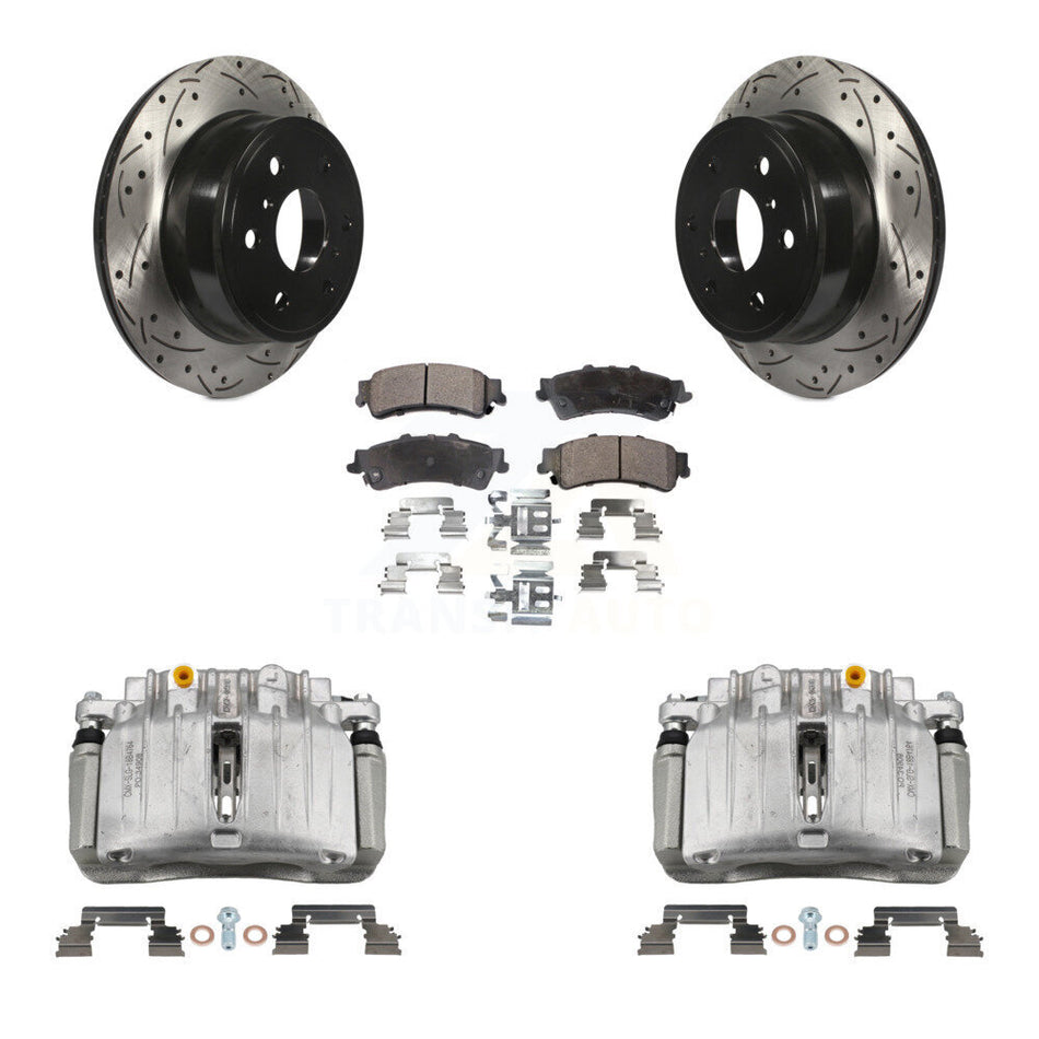 Rear Brake Caliper Drill Slotted Rotor Semi-Metallic Pad Kit For GMC Sierra 1500 Classic KCD-100488P