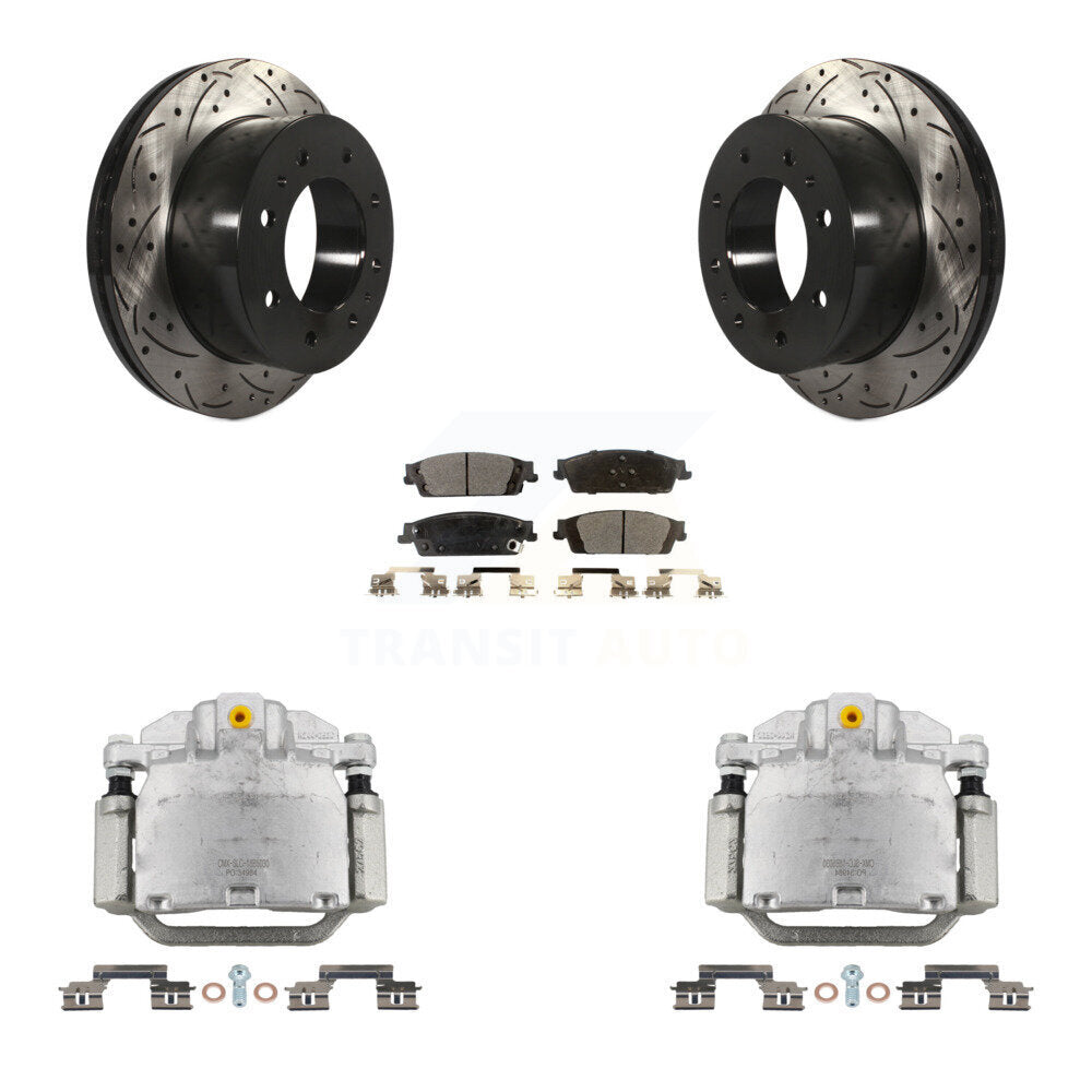 Rear Brake Coated Caliper Drill Slot Rotors Semi-Metallic Pad Kit For Chevrolet Suburban KCD-100489P