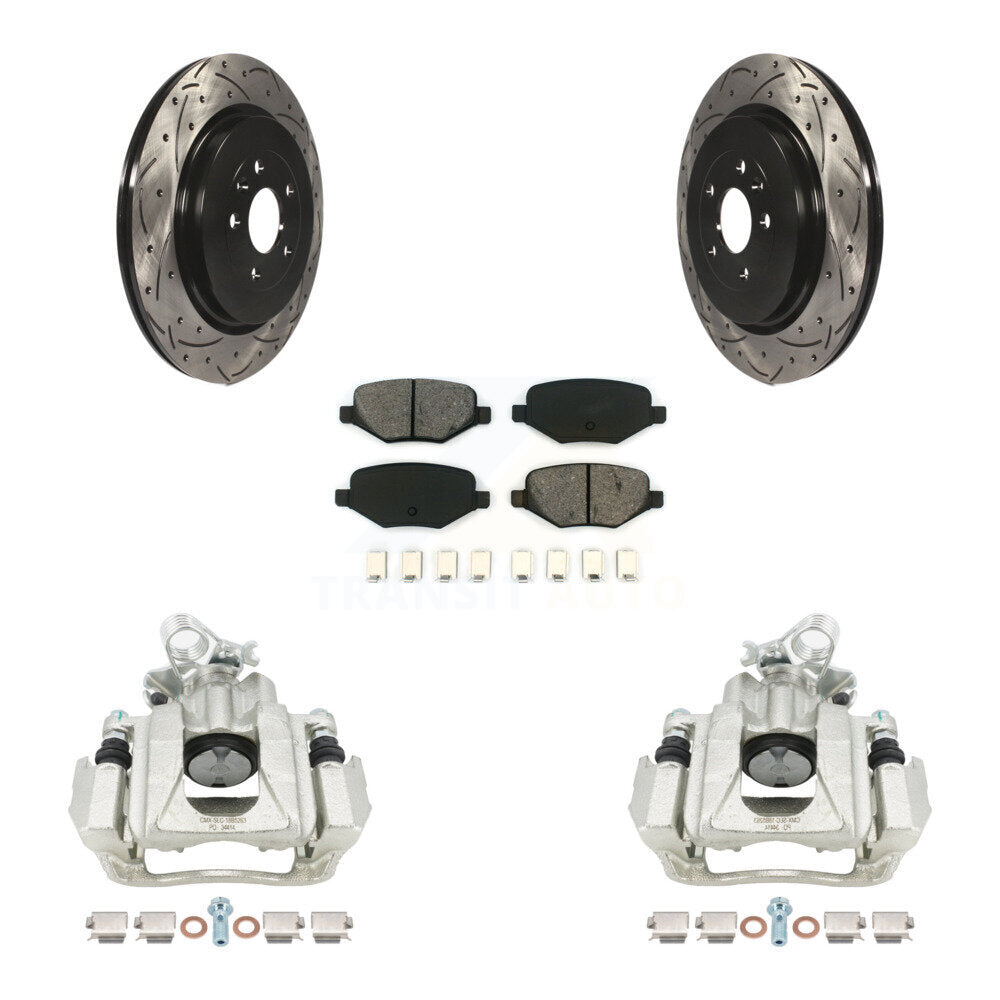 Rear Disc Brake Coated Caliper Drilled Slotted Rotors And Semi-Metallic Pads Kit For Ford Explorer Flex Lincoln MKS KCD-100489S by Transit Auto