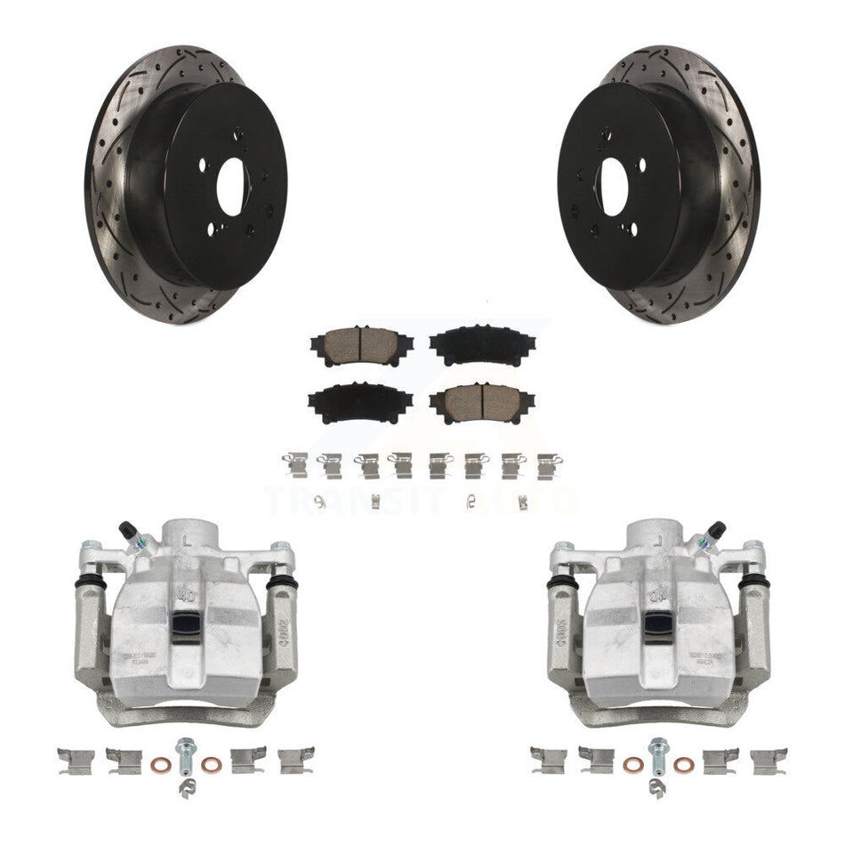 Rear Brake Caliper Drill Slot Rotor Ceramic Pad Kit For Toyota Sienna Lexus RX350 RX450h KCD-100490C