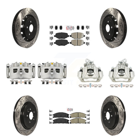 Front Rear Brake Caliper Drill Slotted Rotor Ceramic Pad Kit (10Pc) For 2016 Lincoln MKS KCD-100490N