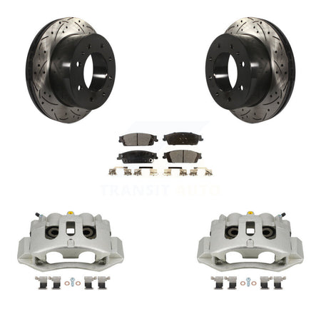 Rear Brake Coat Caliper Drill Slot Rotor Semi-Metallic Pad Kit For Chevrolet Suburban HD KCD-100490P