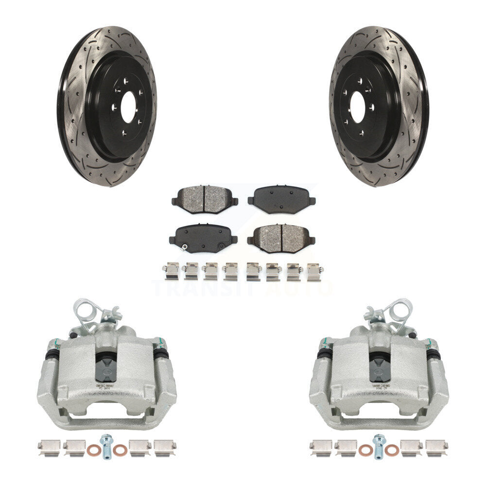 Rear Brake Caliper Drill Slot Rotors Semi-Metallic Pad Kit For Ford Explorer Flex Taurus KCD-100490S