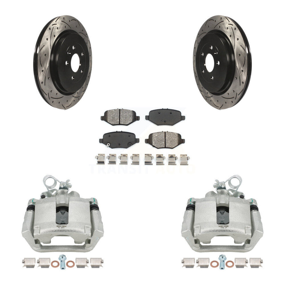 Rear Brake Caliper Drill Slot Rotors Semi-Metallic Pad Kit For Ford Explorer Flex Taurus KCD-100490S