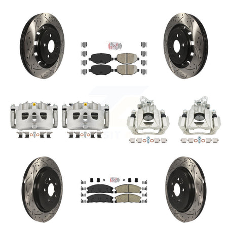 Front Rear Brake Caliper Drill Slotted Rotor Ceramic Pad Kit (10Pc) For 2016 Lincoln MKS KCD-100491N