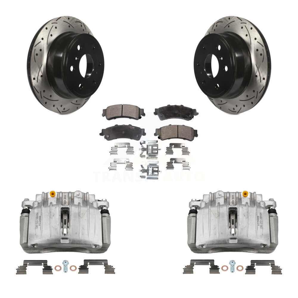 Rear Brake Coated Caliper Drilled Slot Rotor Ceramic Pad Kit For GMC Sierra 1500 Classic KCD-100492T