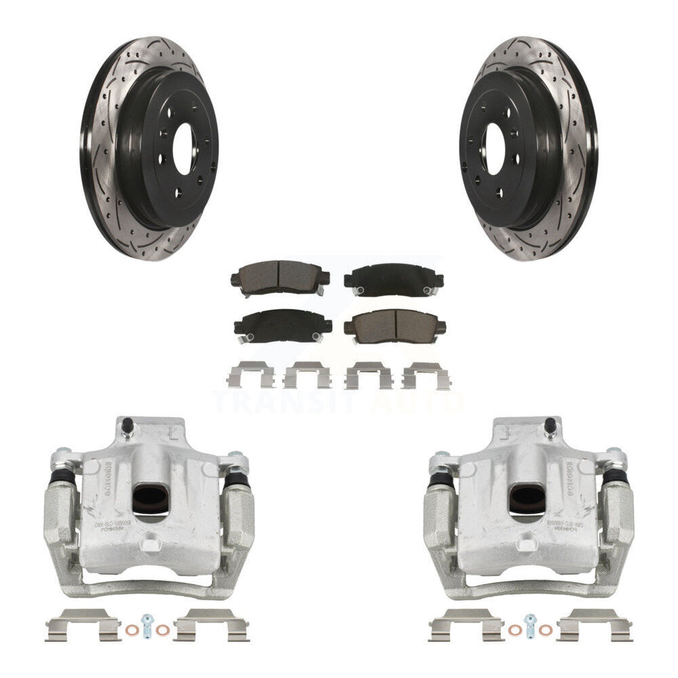 Rear Brake Caliper Drill Slot Rotors Ceramic Pad Kit For GMC Acadia Buick Enclave Saturn KCD-100493C