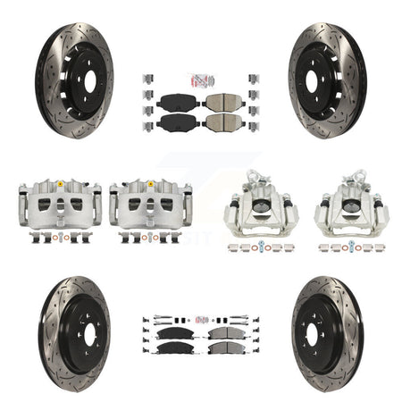 Front Rear Brake Caliper Drill Slot Rotors Ameribrakes Pad Kit (10Pc) For 16 Lincoln MKS KCD-100493N
