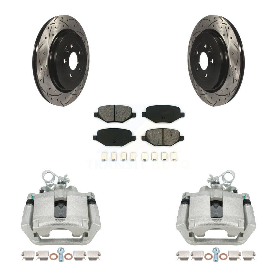 Rear Brake Caliper Drilled Slot Rotor Semi-Metallic Pad Kit For Ford Explorer Police MKS KCD-100494S