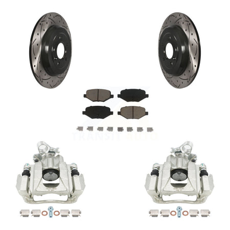 Rear Disc Brake Coated Caliper Drilled Slotted Rotors And Ceramic Pads Kit For Ford Explorer Taurus Flex Lincoln MKT KCD-100495C by Transit Auto