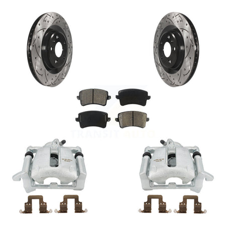 Rear Disc Brake Coated Caliper Drilled Slotted Rotors And Semi-Metallic Pads Kit For 2012 Audi A5 Quattro With 330mm Diameter Rotor KCD-100495S by Transit Auto