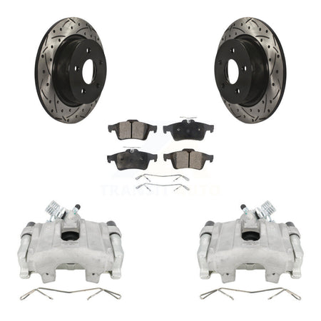 Rear Brake Coated Caliper Drilled Slot Rotor Semi-Metallic Pad Kit For Ford Escape C-Max KCD-100496P