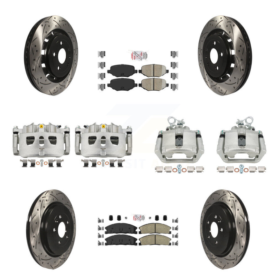 Front Rear Brake Caliper Drilled Slot Rotor Ceramic Pad Kit (10Pc) For Ford Explorer MKS KCD-100497N