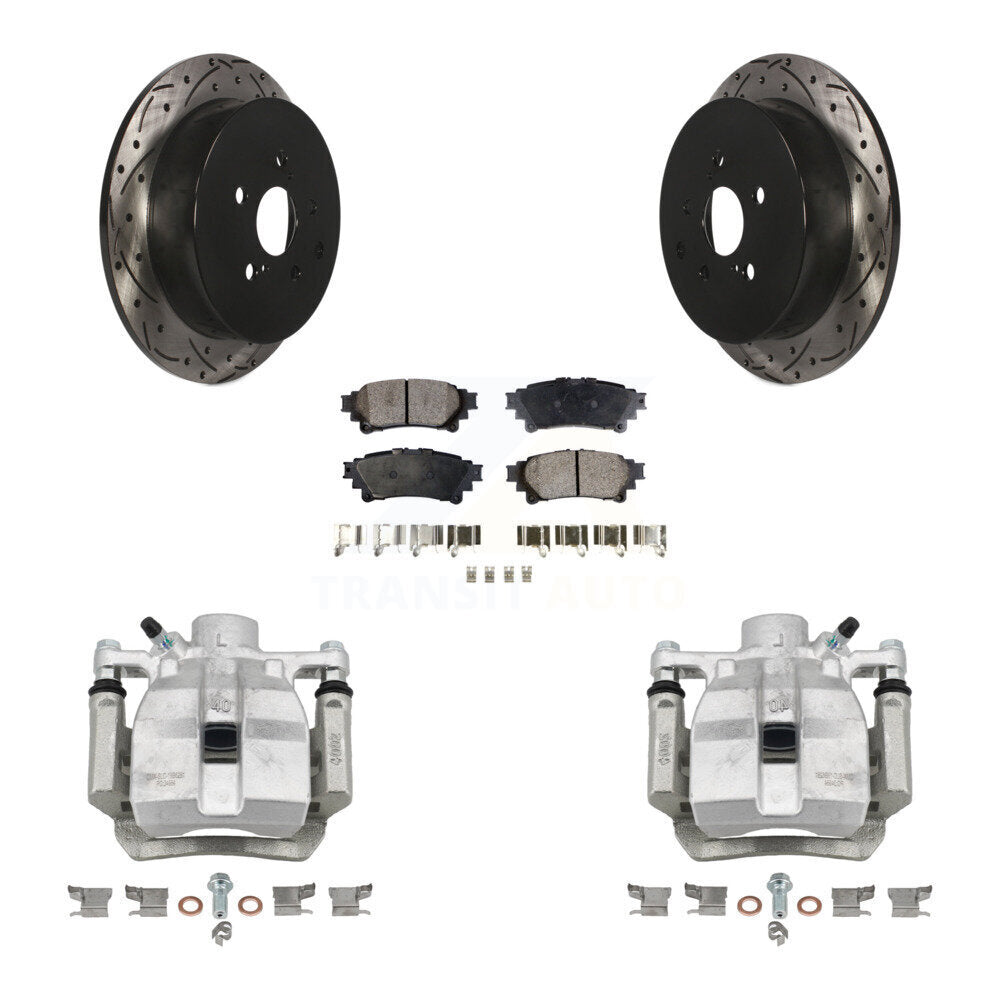 Rear Brake Caliper Drill Slot Rotors Semi-Metallic Pad Kit For Toyota Sienna Lexus RX350 KCD-100497P