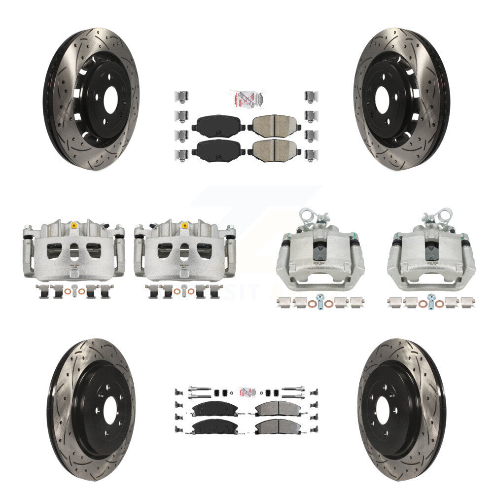 Front Rear Brake Caliper Drilled Slot Rotor Ameribrakes Pad Kit (10Pc) For Ford Explorer KCD-100499N