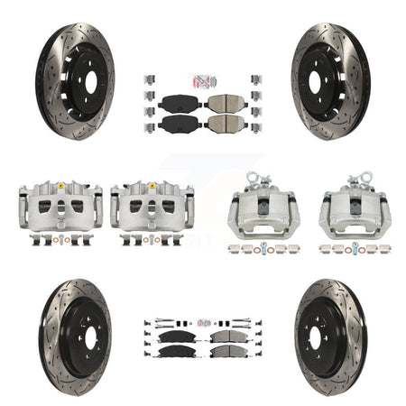 Front Rear Brake Caliper Drilled Slot Rotor Ameribrakes Pad Kit (10Pc) For Ford Explorer KCD-100499N