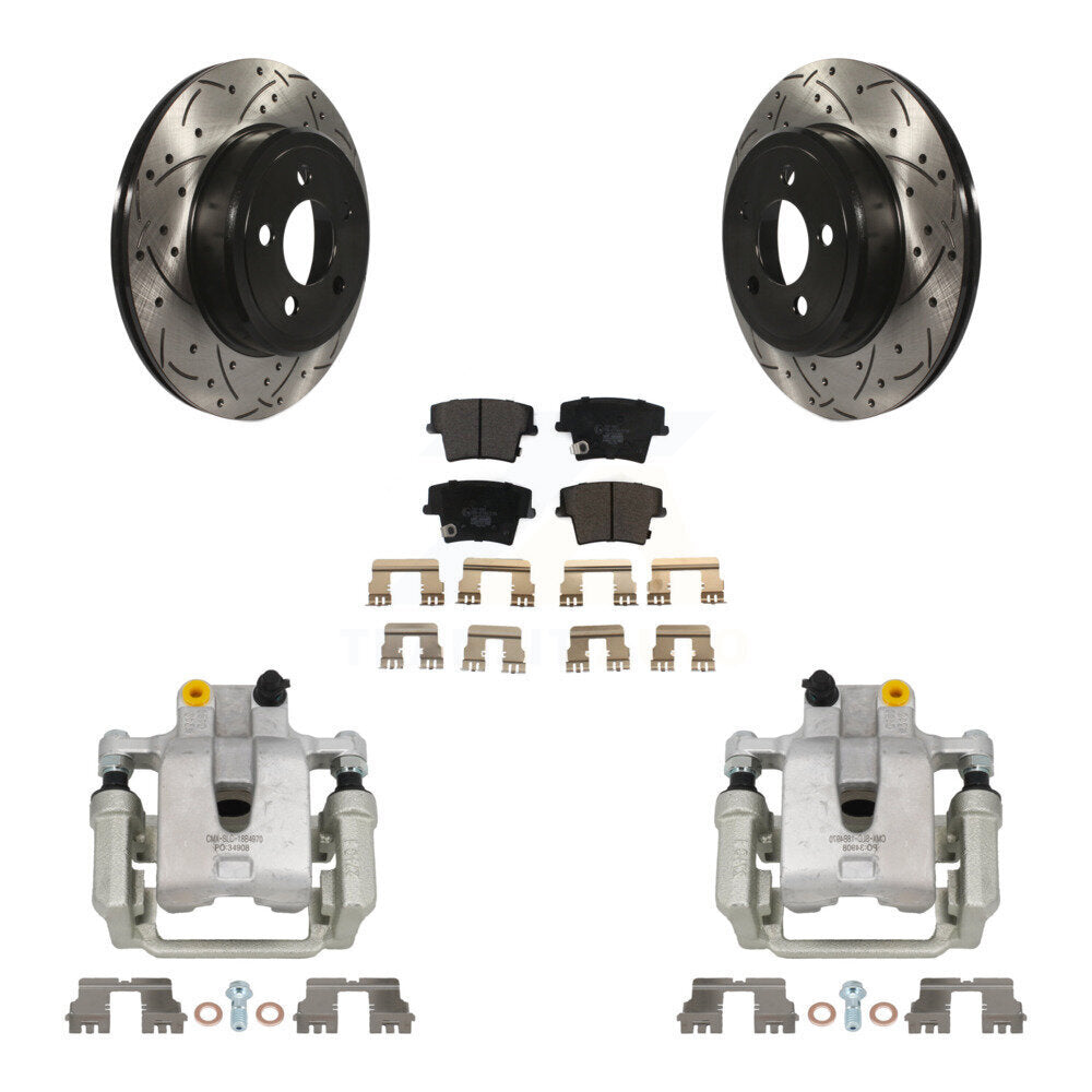 Rear Brake Caliper Drill Slotted Rotor Ceramic Pad Kit For Chrysler 300 Dodge Challenger KCD-100499T