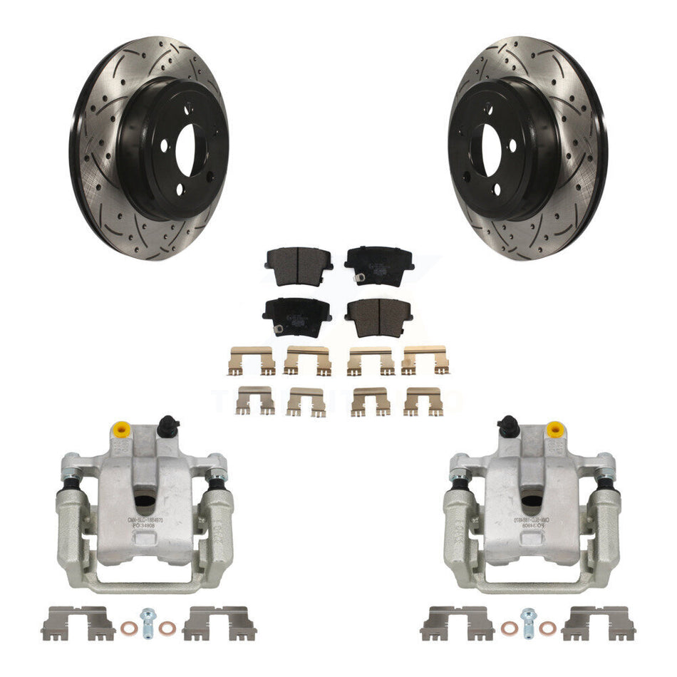 Rear Brake Caliper Drill Slotted Rotor Ceramic Pad Kit For Chrysler 300 Dodge Challenger KCD-100499T