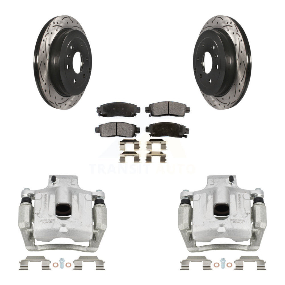 Rear Brake Caliper Drilled Slot Rotor Semi-Metallic Pad Kit For GMC Acadia Buick Enclave KCD-100500P