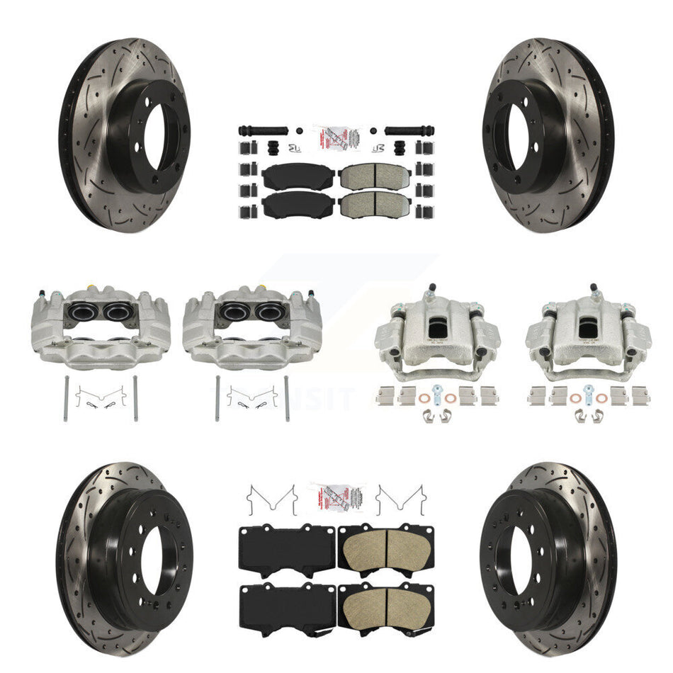 Front Rear Disc Brake Coated Caliper Drill Slotted Rotors Ameribrakes Pad Kit (10Pc) For KCD-100501N