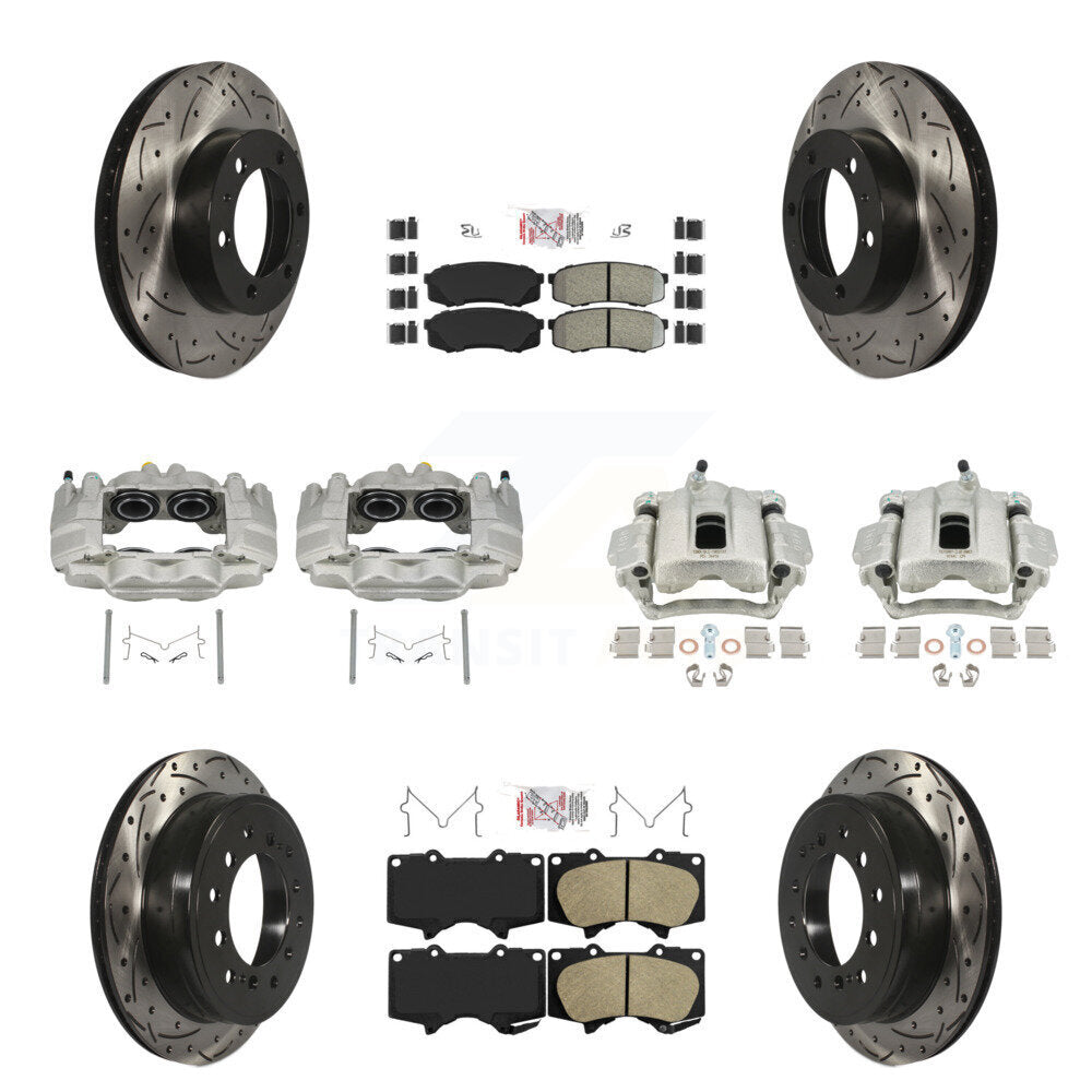 Front Rear Disc Brake Coated Caliper Drill Slotted Rotors Ameribrakes Pad Kit (10Pc) For KCD-100502N