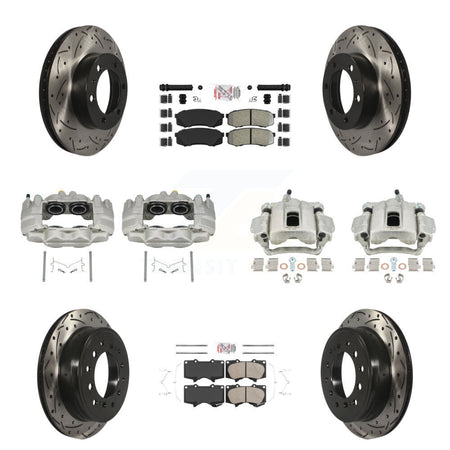 Front Rear Disc Brake Coated Caliper Drill Slotted Rotors Ameribrakes Pad Kit (10Pc) For KCD-100503N