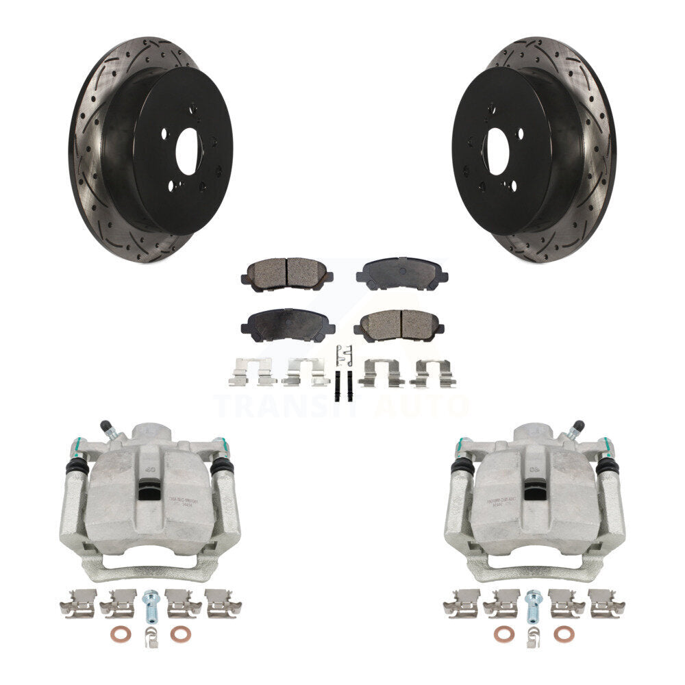 Rear Disc Brake Coated Caliper Drilled Slotted Rotors And Ceramic Pads Kit For 2014 Toyota Highlander Hybrid Limited with FULL HYBRID EV-GAS (FHEV) engine KCD-100503T by Transit Auto