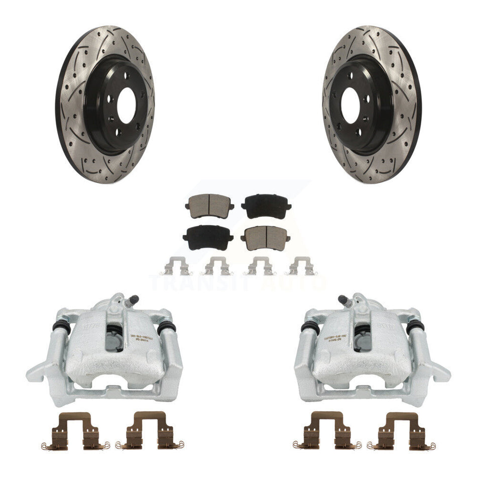 Rear Disc Brake Coated Caliper Drilled Slotted Rotors And Ceramic Pads Kit For Audi Q5 A4 Quattro A5 KCD-100504C by Transit Auto