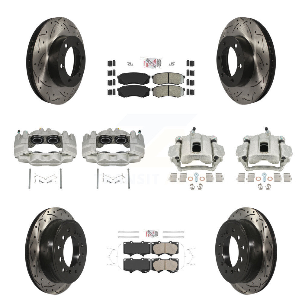Front Rear Disc Brake Coated Caliper Drill Slotted Rotors Ameribrakes Pad Kit (10Pc) For KCD-100504N