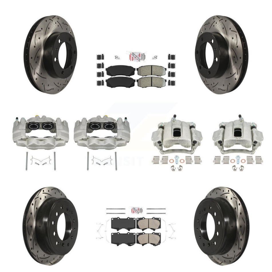 Front Rear Disc Brake Coated Caliper Drill Slotted Rotors Ameribrakes Pad Kit (10Pc) For KCD-100504N