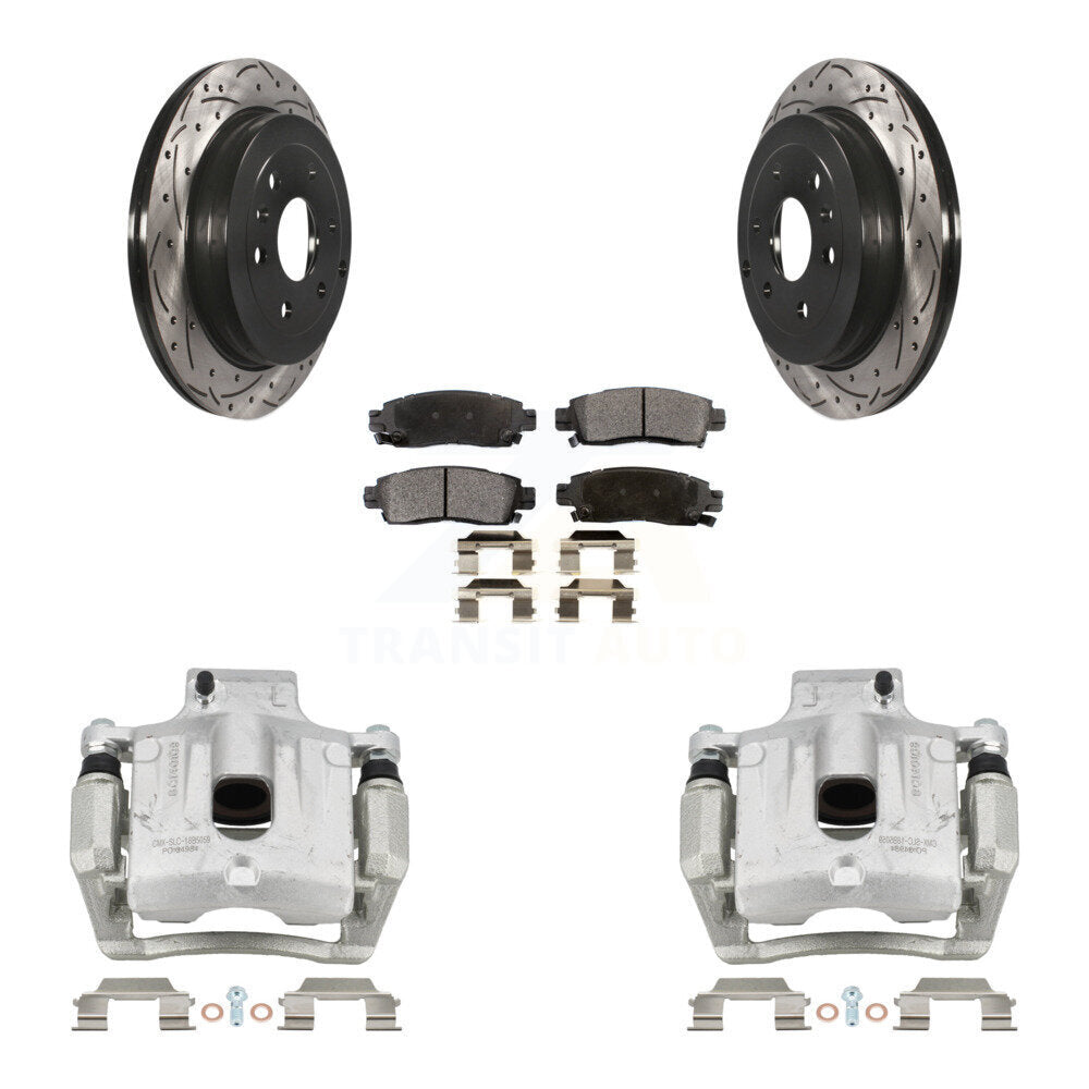 Rear Brake Caliper Drill Slot Rotors Ceramic Pad Kit For GMC Acadia Buick Enclave Saturn KCD-100504T