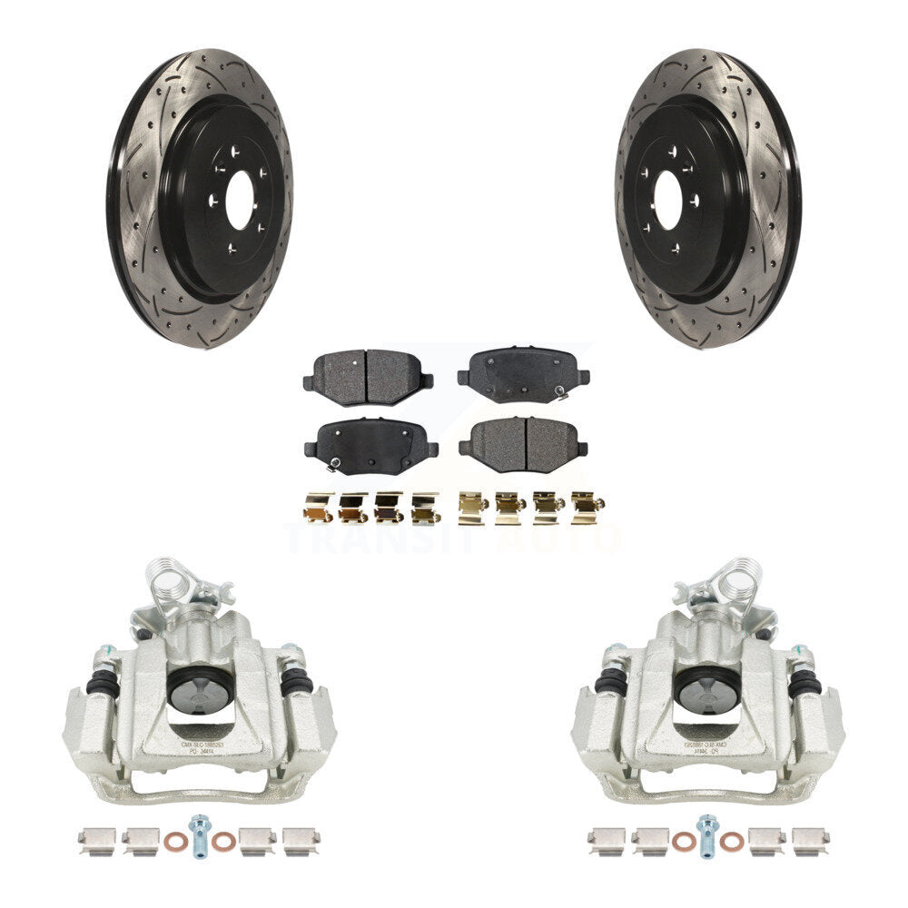 Rear Disc Brake Coated Caliper Drilled Slotted Rotors And Semi-Metallic Pads Kit For 2015 Ford Explorer Limited Sport XLT Without Heavy Duty Brakes KCD-100506P by Transit Auto