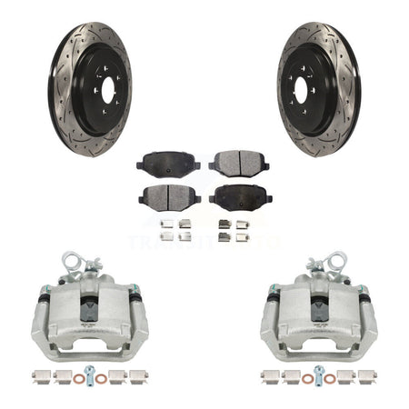 Rear Brake Caliper Drilled Slot Rotor Semi-Metallic Pad Kit For Ford Explorer Police MKS KCD-100508P