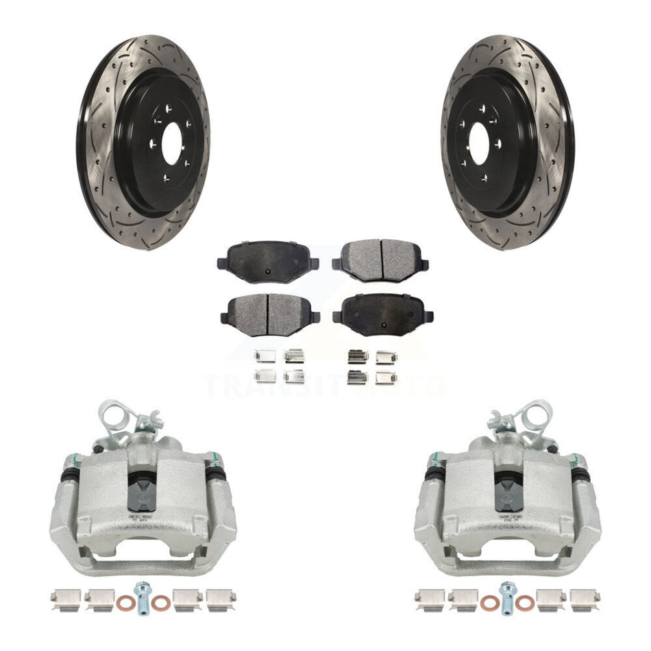 Rear Brake Caliper Drilled Slot Rotor Semi-Metallic Pad Kit For Ford Explorer Police MKS KCD-100508P