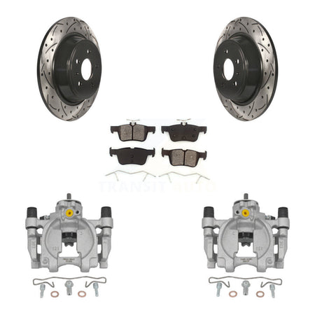Rear Brake Coated Caliper Drill Slot Rotor Semi-Metallic Pad Kit For Lincoln Continental KCD-100508S