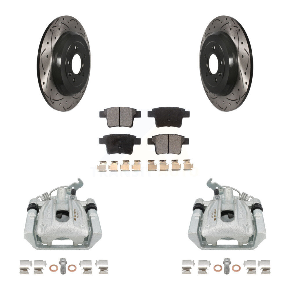 Rear Disc Brake Coated Caliper Drilled Slotted Rotors And Semi-Metallic Pads Kit For Ford Five Hundred Freestyle Taurus Mercury Montego X Sable KCD-100509P by Transit Auto