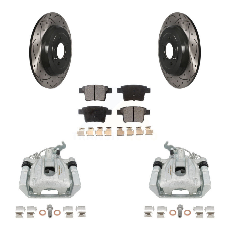 Rear Disc Brake Coated Caliper Drilled Slotted Rotors And Semi-Metallic Pads Kit For Ford Five Hundred Freestyle Taurus Mercury Montego X Sable KCD-100509P by Transit Auto