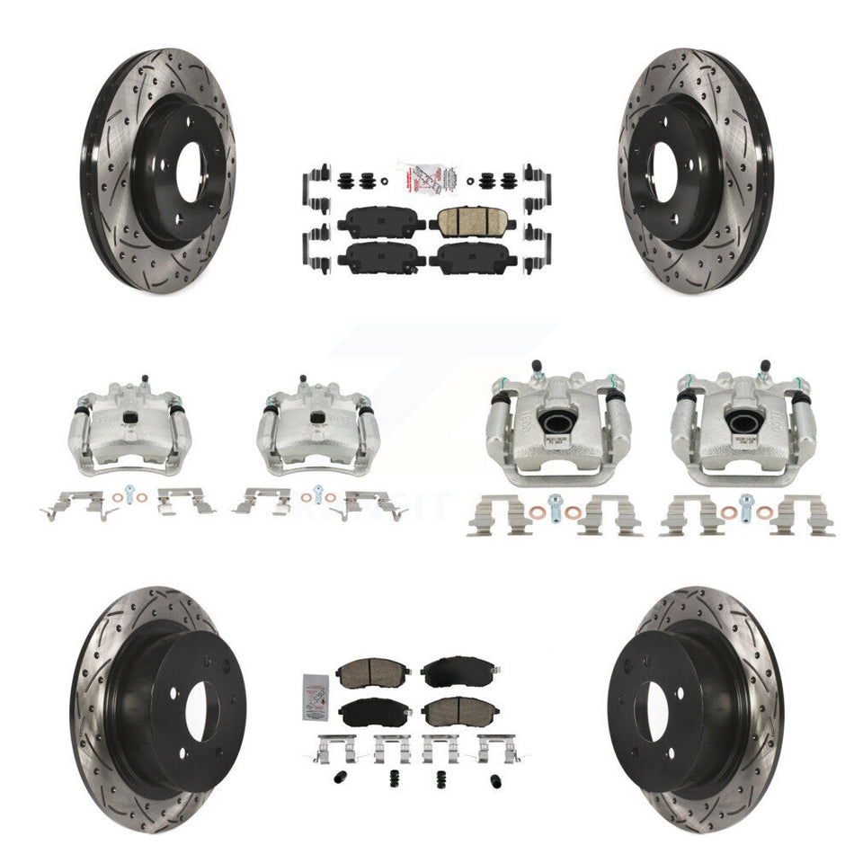 Front Rear Brake Coat Caliper Drill Slot Rotors Ceramic Pad Kit (10Pc) For Nissan Sentra KCD-100510N
