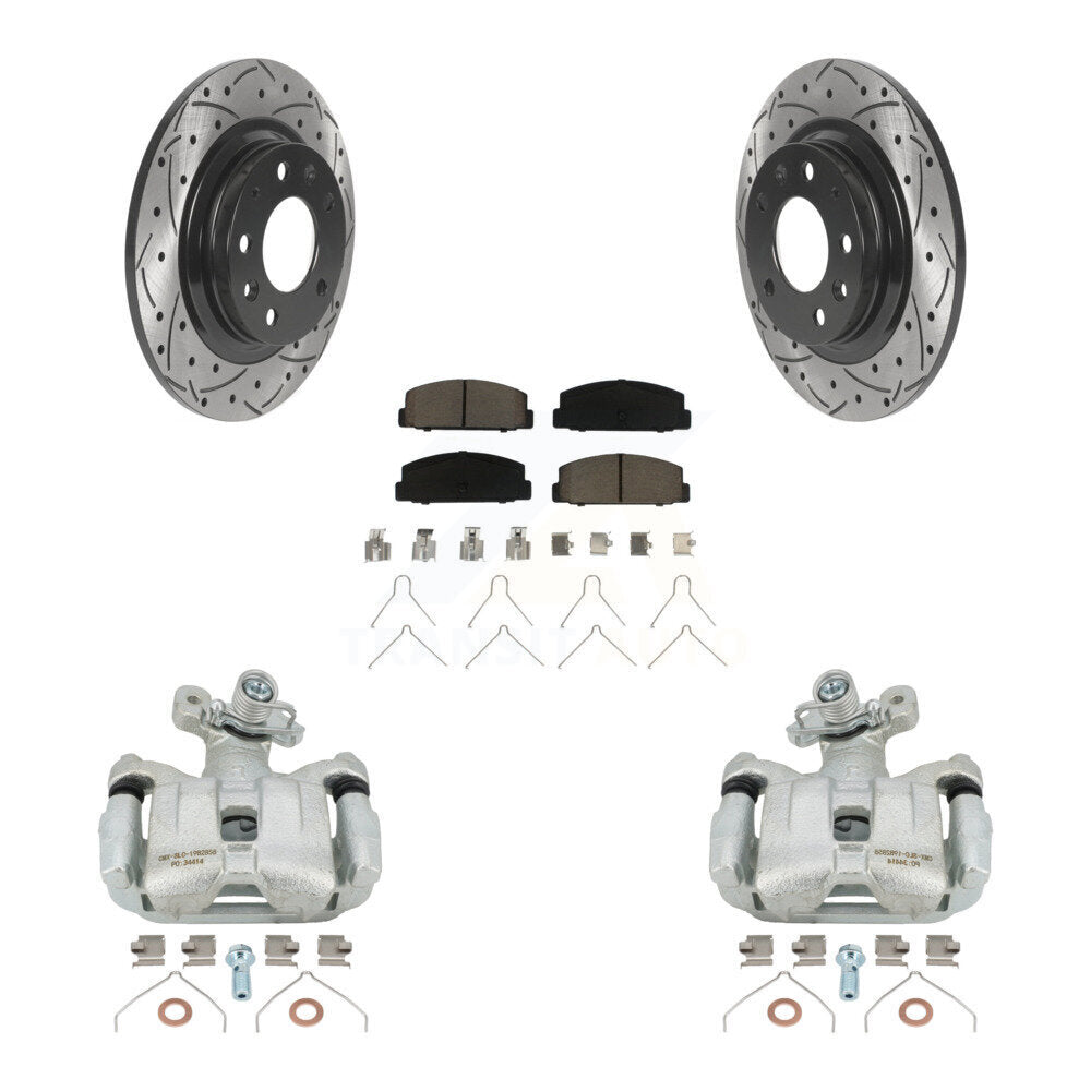 Rear Disc Brake Coated Caliper Drilled Slotted Rotors And Ceramic Pads Kit For 2003-2005 Mazda 6 KCD-100511C by Transit Auto