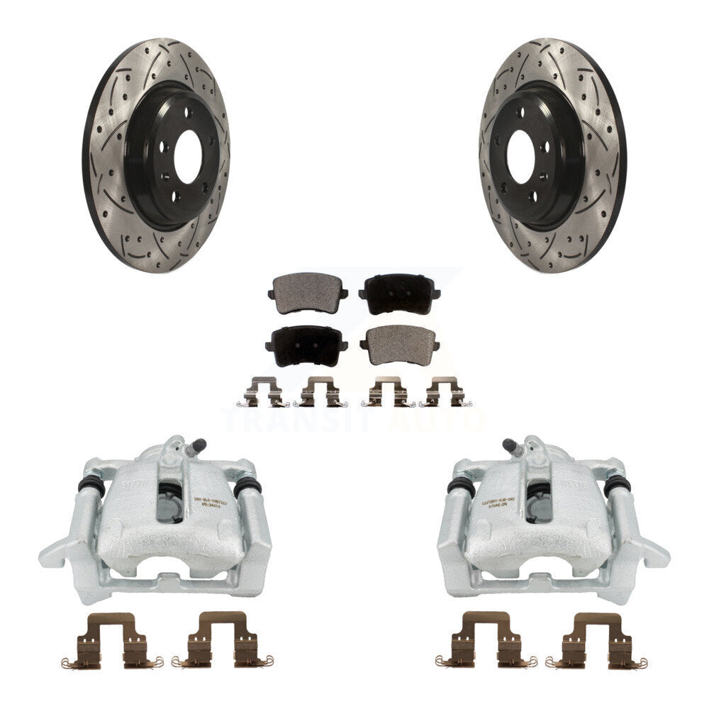 Rear Disc Brake Coated Caliper Drilled Slotted Rotors And Semi-Metallic Pads Kit For Audi Q5 A4 Quattro A5 KCD-100511P by Transit Auto