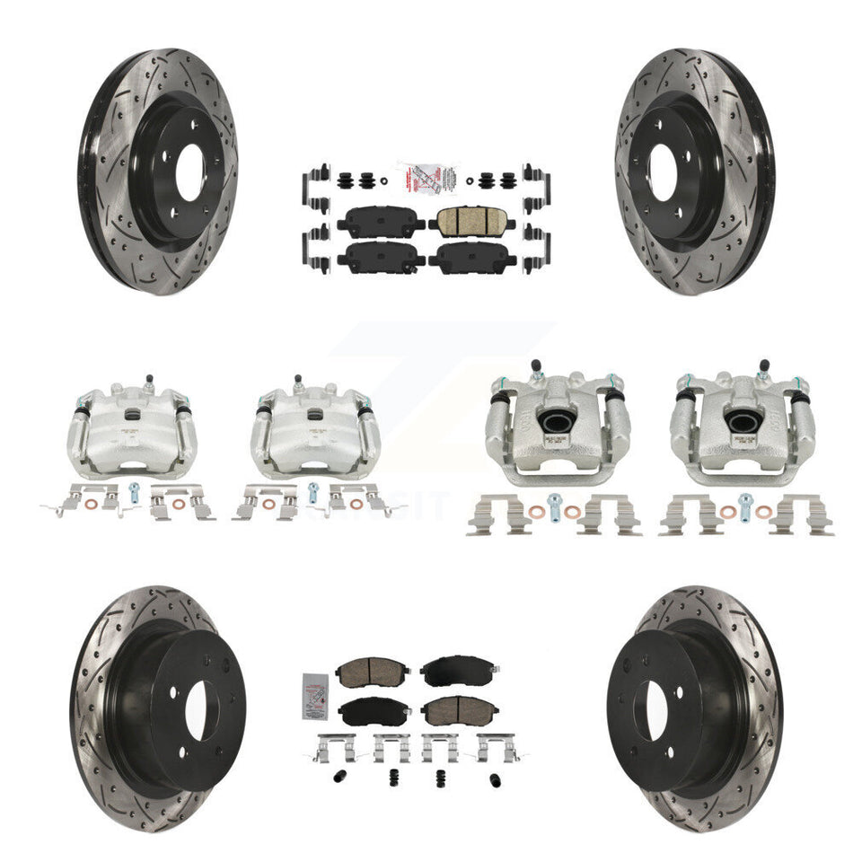 Front Rear Brake Coat Caliper Drill Slot Rotors Ceramic Pad Kit (10Pc) For Nissan Sentra KCD-100514N