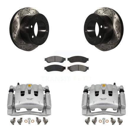 Rear Brake Coat Caliper Drill Slot Rotor Semi-Metallic Pad Kit For Ford F-250 Super Duty KCD-100514S