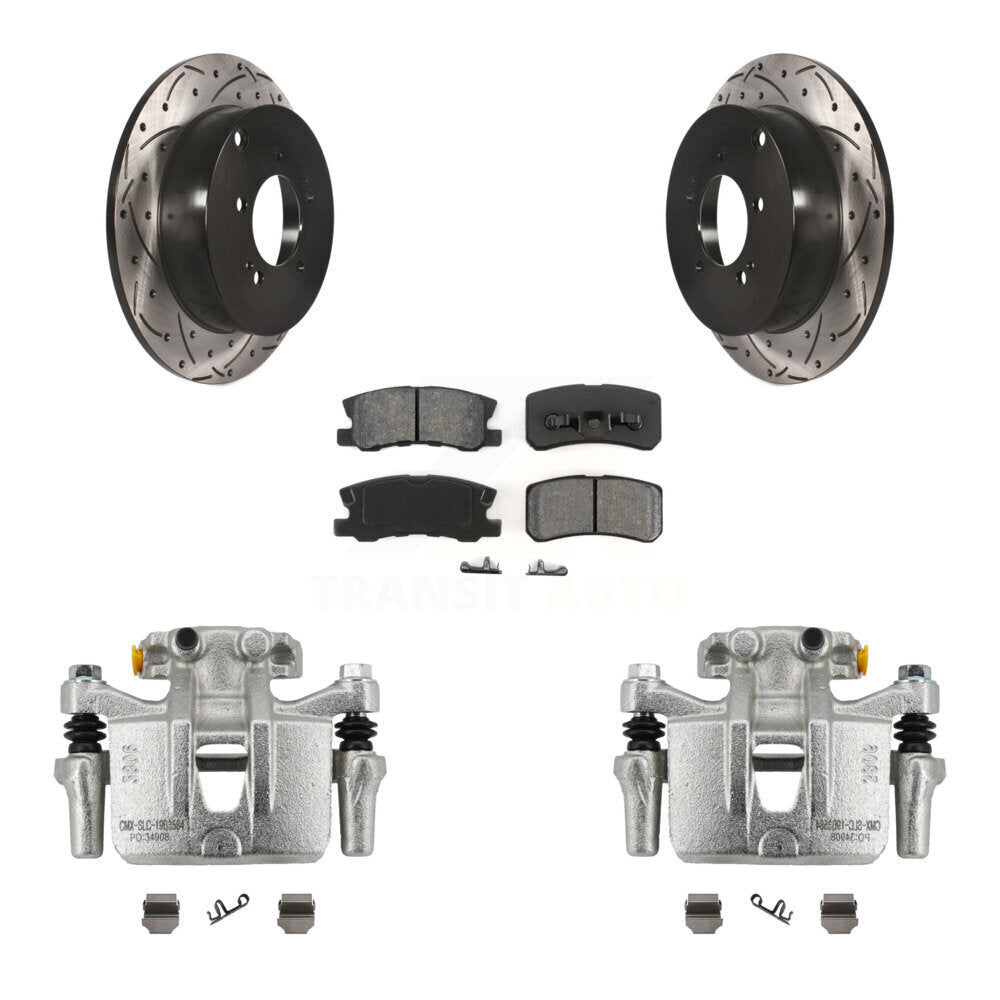 Rear Brake Coated Caliper Drilled Slot Rotor Semi-Metallic Pad Kit For Mitsubishi Lancer KCD-100517S