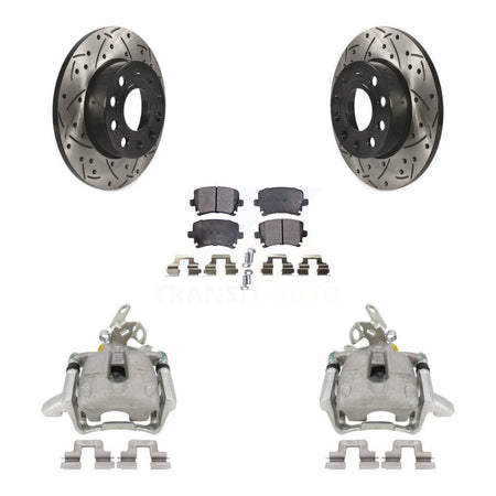 Rear Disc Brake Coated Caliper Drilled Slotted Rotors And Ceramic Pads Kit For Volkswagen Jetta Rabbit KCD-100517T by Transit Auto