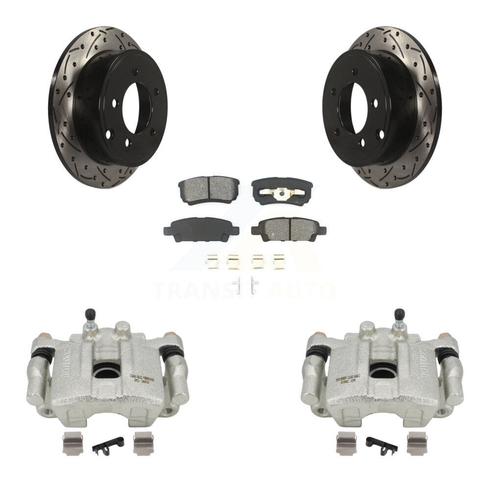 Rear Disc Brake Coated Caliper Drilled Slotted Rotors And Semi-Metallic Pads Kit For 2008-2009 Dodge Caliber R T SXT With Casting # 3503 KCD-100519S by Transit Auto