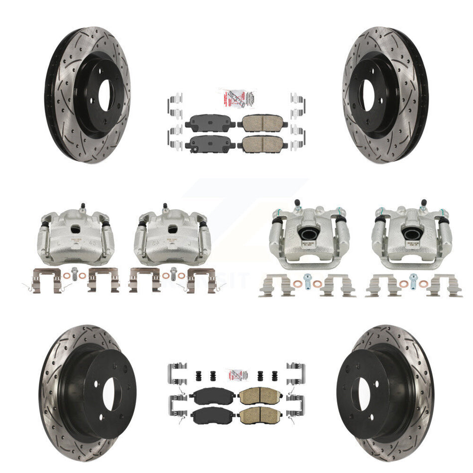 Front Rear Brake Coat Caliper Drill Slot Rotors Ceramic Pad Kit (10Pc) For Nissan Sentra KCD-100520N