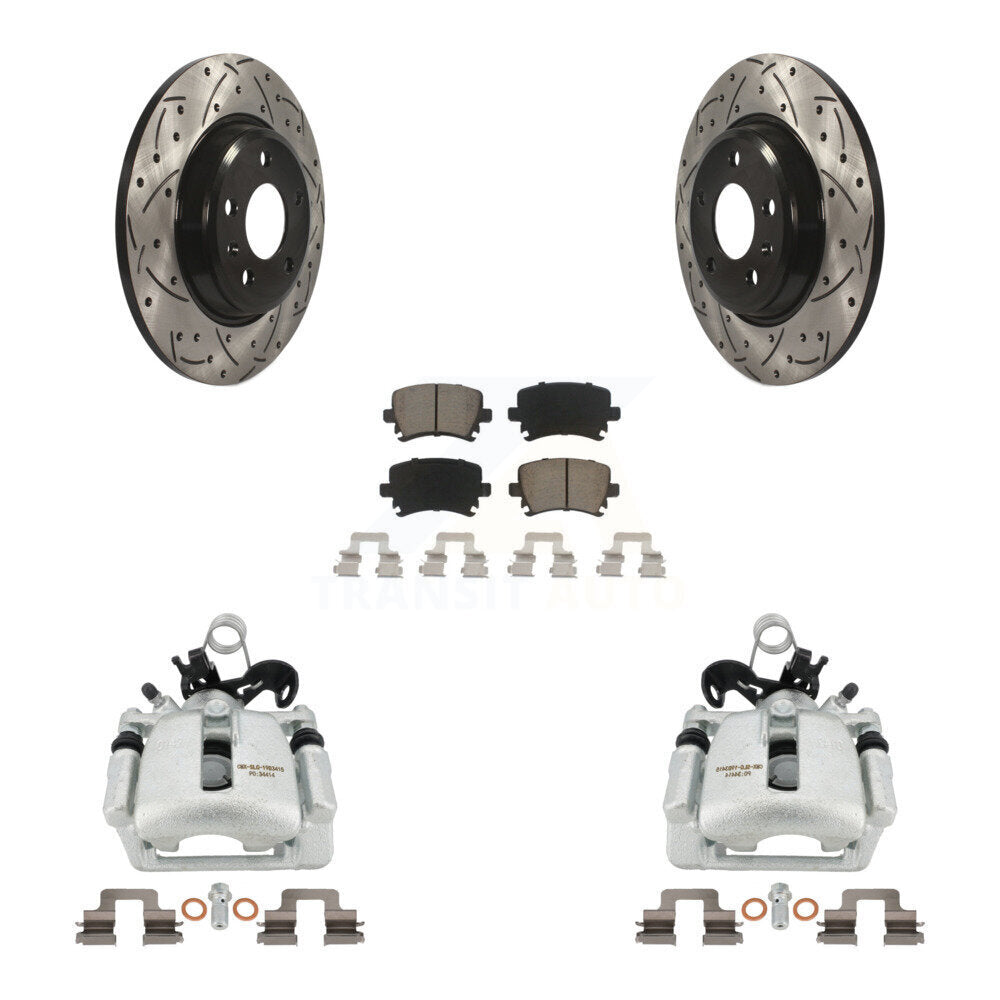 Rear Disc Brake Coated Caliper Drilled Slotted Rotors And Ceramic Pads Kit For 2009 Audi A4 Quattro Convertible With 300mm Diameter Rotor KCD-100521C by Transit Auto