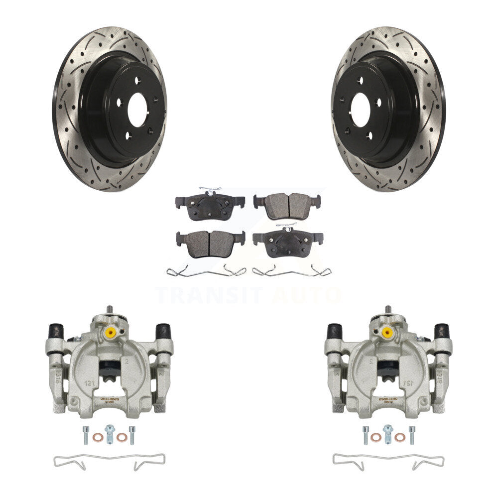 Rear Brake Caliper Drill Slot Rotors Semi-Metallic Pad Kit For Ford Edge Lincoln MKX MKZ KCD-100521P