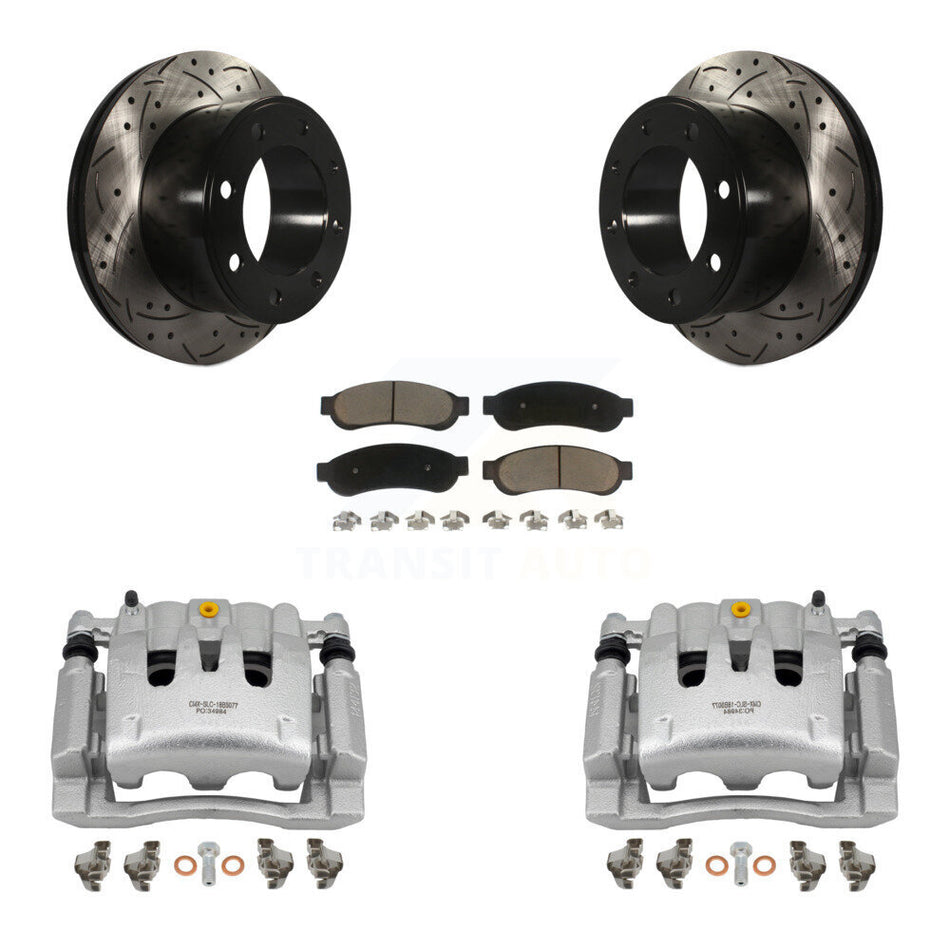 Rear Brake Coat Caliper Drill Slot Rotor Ceramic Pad Kit For Ford F-250 Super Duty F-350 KCD-100522C